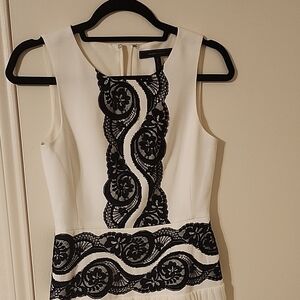 BCBG Maxazria Black Lace on White Mini Dress